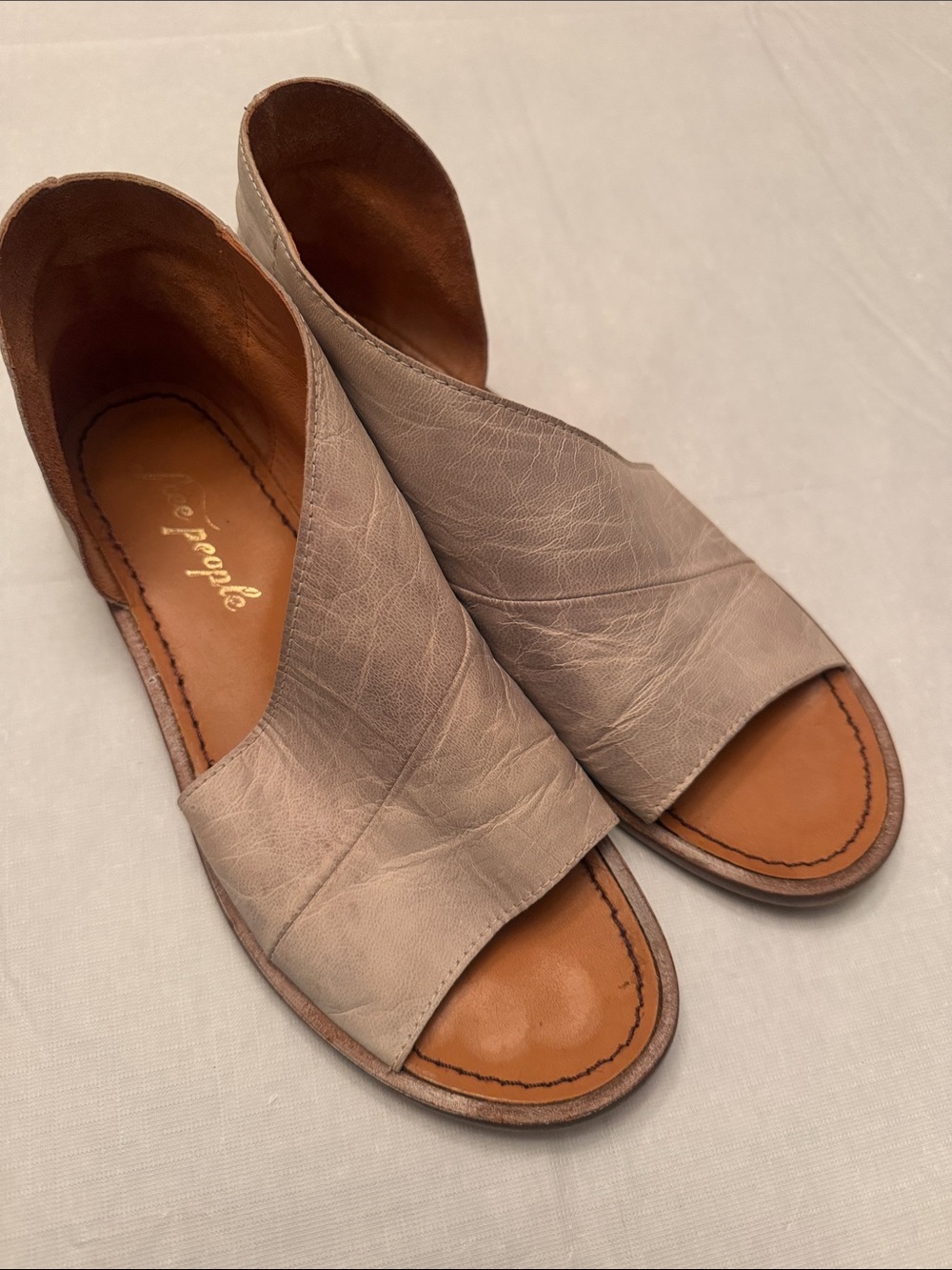Free People Beige Taupe Leather Open-Toe Mules